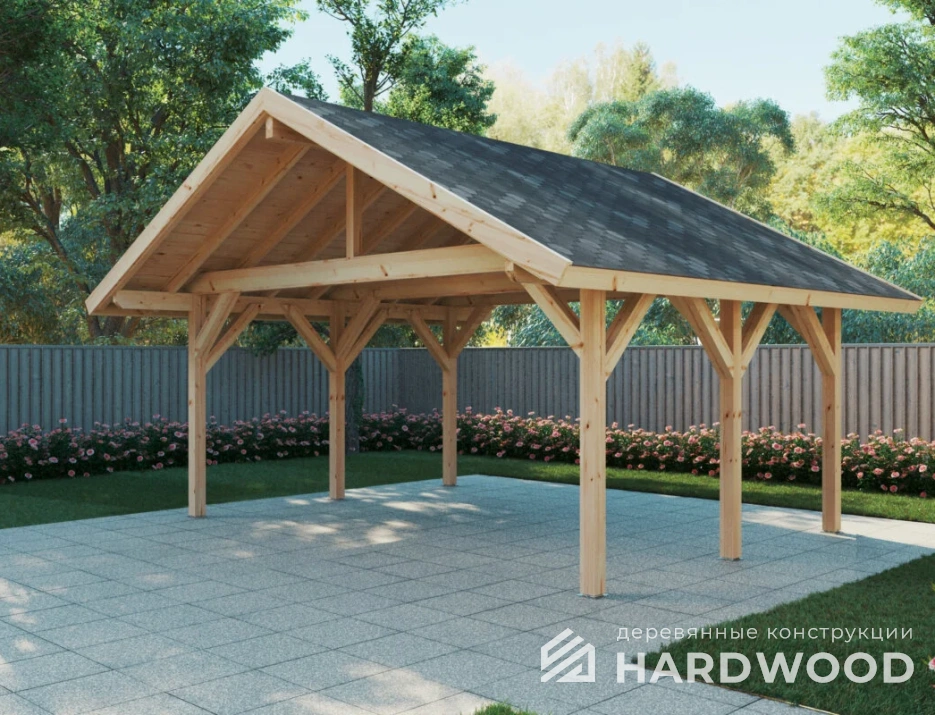 Навес для 2 авто из дерева №133 - фото 961